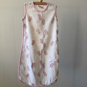 aden + anais Muslin Sleep Sack | Size S 0-6 mo | Pink & White Elephant Design